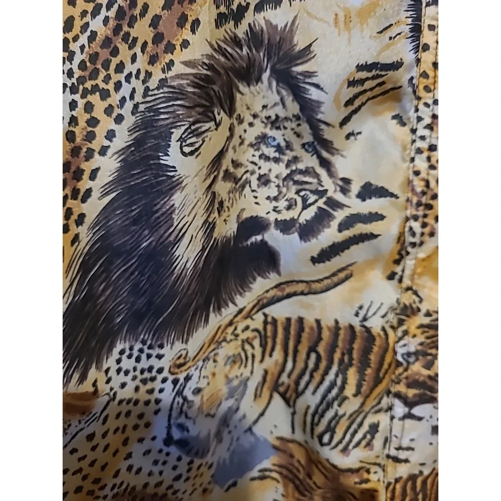 Vintage 1980s 100% Silk Cat Windbreaker Coat Lions Tigers Leopard Sz Medium - Picture 4 of 11